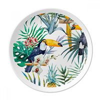 Watercolor Toucan Shrub Pineapple Parrot Dessert Plate Decorative Porcelain 8 inch Dinner Home