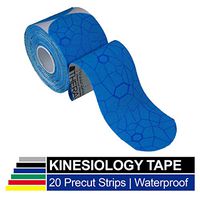 TheraBand Kinesiology Tape, Waterproof Physio Tape for Pain Relief, Muscle & Joint Support, Standard Roll with XactStretch Application Indicators, 2" X 10" Strips, 20 Precut Strips, Blue/Blue
