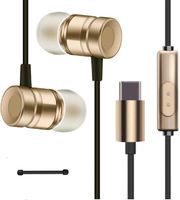 AIK USB Type C Earphones, Wired in-Ear 【+ Cord Wrap】 Metal Magnetic Earbuds w/Mic, Stereo Bass Noise Cancelling Headphones Sports Headset Compatible Huawei, Essential Phone (Gold)