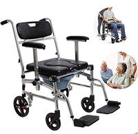 Commode Chair, Padded Shower Seat with Wheels and Built in Toilet, Lightweight and Foldable Frame, for Elderly, Disabled, and Limited Mobility