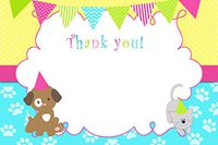 30 Blank Thank You Cards Notes Girl Puppy Kitten Pawty Birthday + 30 White Envelopes
