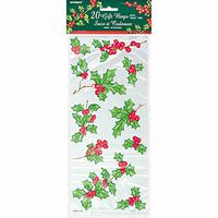 Holly Garland Holiday Cellophane Bags, 20ct