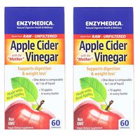Enzymedica Raw Unflitered Apple Cider Vinegar with The Mother for Healthy Digestion and Weight Loss Contains 10 Apples in Every Bottle 60 Capsules (Pack of 2)