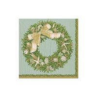 Beach Christmas Decor Cocktail Napkins Paper Napkins Coastal Christmas Decorations Christmas Party Napkins Shell Wreath Blue 5" x 5" Pk 20