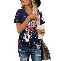 Meikosks Women's Leopard Floral Printed Blouses V Neck Short Sleeve Tops Summer T Shirt Red