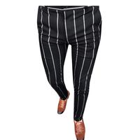 Dainzuy Men's Striped Pants Stretch Skinny Dress Pants Active Jogger Pants Casual Slim Fit Zipper Long Business Pants Black