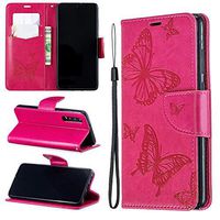 Cfrau Wallet Case with Black Stylus for Huawei P30,Pretty 3D Butterflies Embossed Magnetic Flip PU Leather Card Slots Kickstand Wrist Strap Case for Huawei P30 - Hot Pink