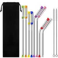 SENHAI 8 pcs Stainless Steel Straws with 8 Dust-Proof Cover, Bent + Straight Metal Drink Straw with Silicone Silencers Cap & 2 Brushes for 30 20 Ounce YETI Rambler Cup RTIC Ozark Trail