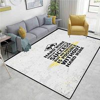 Motivational Plaid Area Rug, Hard Work Success Inspirational Quote Grunge Theme Typographic Concept, Durable Carpet Area rug - Living Dinning Room Bedroom Rugs and Carpets(2.5'x 7') Yellow Black White