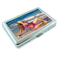 Beach Babe USA Pin Up Girl Model Silver Cigarette Case S6 Metal Wallet Id Holder 4" X 2.75" RFID Protection