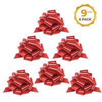 Mata1 Pull Bows for Gifts (Red, 9 Inch, Set of 6), Large 9" Pull String Bows for Presents, Ribbon Pull Bows Wrapping Bows