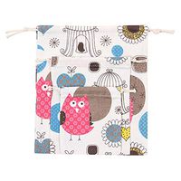 Nuni Cute Owl Bird Cotton Double Drawstring Pouches Muslin Bags Gift Bags Sacks Sachet Bags for Jewelry Candy Favors Wedding Birthday Party Beige 3 Sizes Available 1-12 Counts (7.5x9.5/1 Bag)