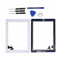 eTekGo Touch Screen Digitizer Replacement for iPad 2 Black/White with Set of Tools, Home Button Flex Cable, Glue A (White)