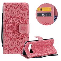 PU Leather Wallet Case for Samsung Galaxy S10 5G 6.7",Flip Case for Samsung Galaxy S10 5G 6.7",Moiky Pretty Pink Mandala Sun Flower Embossed Cover with Card Slots Shock Absorbing Protective Case