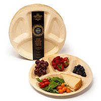 Ecozoi EXTRA LARGE Disposable Palm Leaf Plates 12" Round, 4 Compartments, 25 Pack Eco-Friendly Dinnerware Set, Biodegradable Compostable Tableware Dinner Plates, for Weddings, Parties, Events, Camping