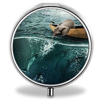 Elephant Pill Case, Round Stainless Drug Organizer Container Medicine Cover for Pocket Daily&Weekly