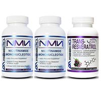MAAC10 NMN Resveratrol NAD Booster Combo Pack - Nicotinamide Mononucleotide NAD+ Supplement 250mg (60 x 125mg NMN Capsules) 99% Pure Trans Resveratrol Extract (60 x 250mg Capsules).