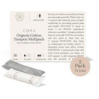 Cora Organic Cotton Tampons with BPA-Free Plastic Compact Applicator; Chlorine & Toxin Free - Variety Pack - Light/Regular (72 Count)