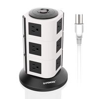 Power Strip Tower SAFEMORE Surge Protector Desktop Charger Station 12 Outlets Multiple Plug Outlet 110V-250V (6.5ft / 2M Long Power Cord) for Small Home, Kitchen and Office Appliance -White +Black