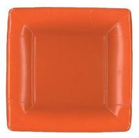 Caspari Square Paper Salad/Dessert Plates, Grosgrain Deep Orange, Pack of 16