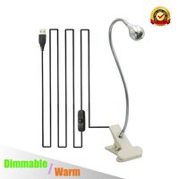 Dimmable USB Light Clip On Mini Desk Spotlight for Reading Studying Working and Computer Keyboard Lighting in Bedroom with Clamp and Flexible Neck-No AC Adapter (Silver Warm/Dimmable)