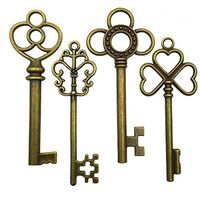 Mmei 40 pcs Large Antique Bronze Steampunk Vintage Skeleton Keys for DIY Wedding Party Gifts Jewelry Necklace Pendants Decoration (4 Different Style x 10)