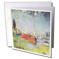 3dRose Monets Red Boats At Argenteui - Greeting Cards, 6 x 6 inches, set of 6 (gc_49342_1)