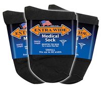 Extra Wide Black Womens Medical (Diabetic) Quarter (Anklet) Sock 3PK - Size 6.5-9.5 Up to 6E, Antimicrobial, Made in USA!