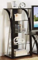 Modern style Black finish wood , metal and glass Tv media shelf unit