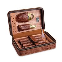 Cigar Humidor Case Cedar Wood for 4 Cigars Portable Travel Leather Cigar Box