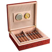 CIGARLOONG Cigar Humidor Cedar Wood Small Desktop Box with Hygrometer and Humidifier Hold up to 20 Cigars (Color:Cherry)