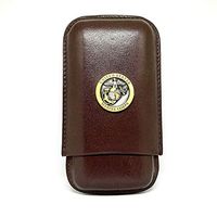 Genuine Leather US Marines Cigar Case 3-Finger with 3 Cigar Holders - Pocket-Sized Cigar Case for Travel, Gifts for Men by Cigar Cutters by Jim (Brown)