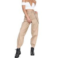 Minisoya Women Cargo Pants Slacks Casual Harem Baggy Hip Hop Dance Outdoor Jogging Sweatpants Trousers with Chain (Khaki, XL)