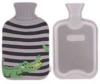HomeTop Classic Rubber Hot Water Bottle w/Cute Yarn Knit Crocodile Cover (2 Liter) (Black/Gray)