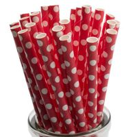 White Polka Dots on Red Paper Straws x 100