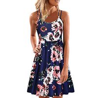 JQjian Vintage Boho Dress for Women Summer Sleeveless Backless Beach Printed Short Mini Dress (XL, Black)