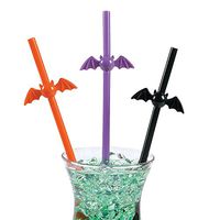 Fun Express - Plastic Bat Shaped Straws for Halloween - Party Supplies - Drinkware - Straws - Halloween - 12 Pieces
