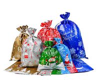 30 PCS Christmas Gift Bags Assorted Size Santa Party Gift Wrapping Bags with Ribbon Ties for Kids Party Favors Supplies
