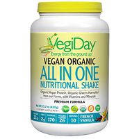 Natural Factors, VegiDay Vegan Organic All in One Shake & Go Raw Vegan Protein with Organic Superfoods, French Vanilla, 15.2 oz