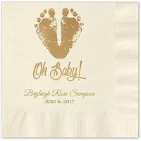Canopy Street Baby Feet and Toes Personalized Beverage Cocktail Napkins - 100 Ecru Paper Napkins with Choice of foil
