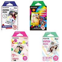 Fujifilm Instax Mini Films Airmal & Stripe & Rainbow & Candy Pop Film - 10 Sheets X 4 Assort Value Set