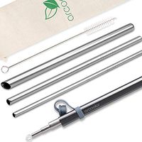 Arcoolor 8.5 inch Reusable Stainless Steel Straws, Include Angled-Tip Boba Drinking Straws for Bubble Tea & Smoothie, with Travel Case, Cleaning Brush, Linen Pouch (Straws with Grey Case)