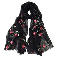 Theoylos Womens Flower Scarfs Lightweight Embroider Flower Shawl Wraps Fall Winter Travel Scarves Chiffon Soft Scarves Black