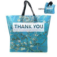 50 Pcs Thank You Merchandise Shopping Bags, Boutique Bags, Grocery Bags with Soft Loop Handle, The World of Famous Painting -Almond Blossom,Size:14.6"x11.3"x3.1",2.8 Mil