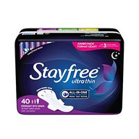Stayfree Ultra Thin Overnight Pads with Wings, For Women, Reliable Protection and Absorbency of Feminine Moisture, Leaks and Periods, 40 count