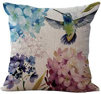 YUHANG 20 x 20 Inches Cotton Linen Bird and Colorful Flowers Pattern Cushion Cover Cotton Pillowslip Square Decorative Throw Pillow Case for Sofa Bedroom Square