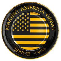 Crisky 50th Birthday Plates Black and Gold Dessert, Buffet, Cake, Lunch, Dinner Plates for 50th Birthday Decorations Party Supplies, Making America Great Since 1970. 50 Count, 9" Plate