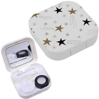 Portable Contact Lens Case Box Travel Kit Mirror + Bottle + Tweezers Container Holder [ Festive Cute Gold ]