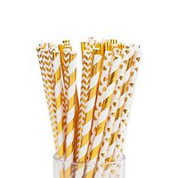Gold Paper Straws, Biodegradable Disposable Party Drinking Straws for Party Supplies Birthday Wedding Baby Shower, Pack of 100 (Golden Mixed)