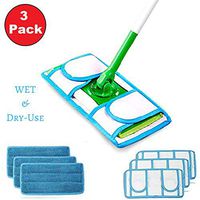3-Pack of Reusable Microfiber Mop Pads Swiffer Wet Refill - Washable & Durable - Works with Swiffer and ReadyMop Replacement Heads